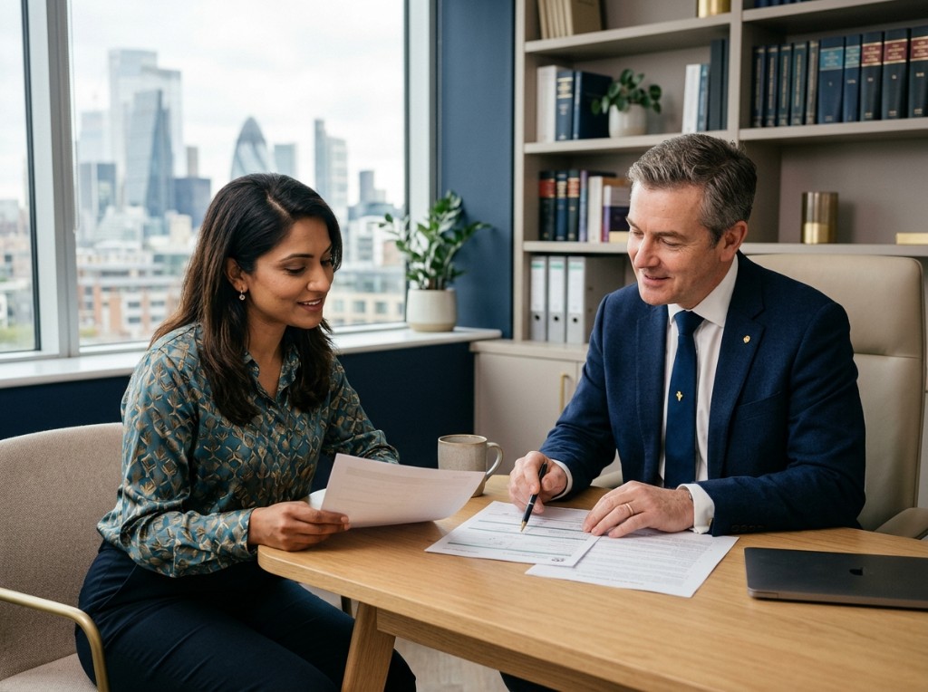 Imperial Visas consultation — immigration advisers reviewing documents together in a modern office